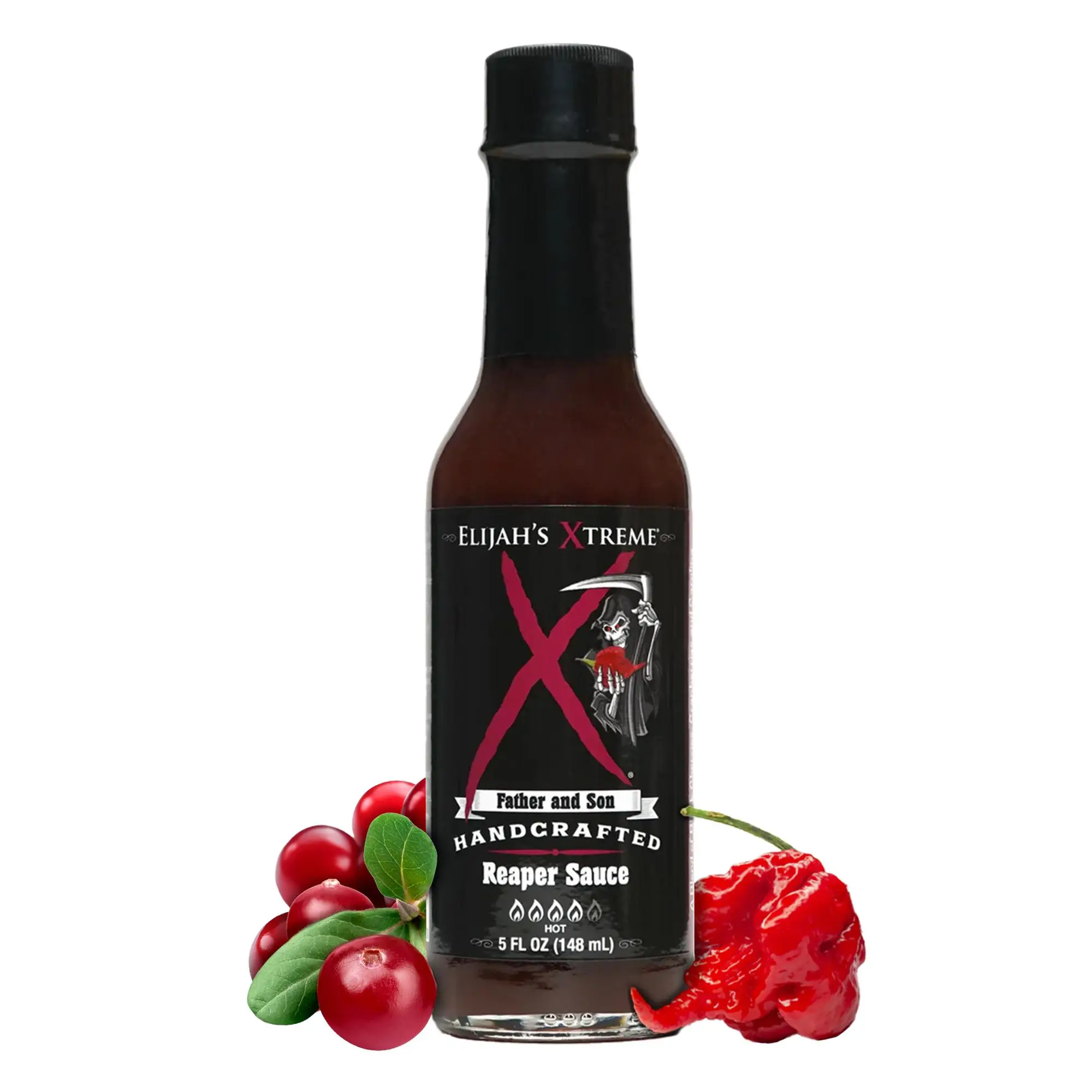 Elijah's Xtreme Reaper Hot Sauce - Sweet & Spicy Carolina Reaper Blend with Black Cherries & Cranberries, Hot About 350,000 SHU, Vegan, Gluten Free, 5