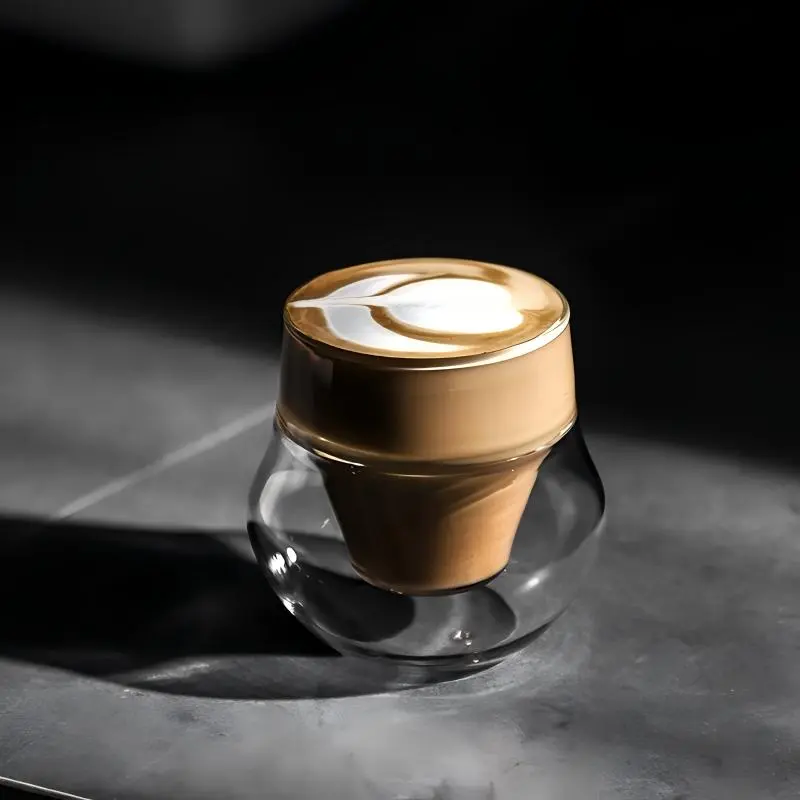 Concentrated Coffee Cup, Handmade Dual-Layer Glass Coffee Mug, Double Wall Cup, Transparent 2.5 Oz, Scientific Design Enhances Taste, Unique Top Space, Glass Coffee Cups, Glass Drinking Cup, Drinkware