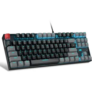 75% Mechanical Gaming Keyboard, Red , LED Blue Backlit, 87  Compact TKL Wired Computer Keyboards for Windows Laptop PC Gamer - Black/Grey