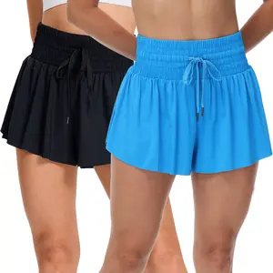 2 Piece /2 Set Women's Butterfly Shorts, High Waist Flowy 2-in-1 Spandex Athletic Skirt with Built-in Shorts, Casual Activewear for Yoga Gym Lounge Summer