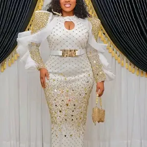 Elegant Unique Turkey Party Dress with Gold Sequins and Ruffle Sleeves for Special Occasions