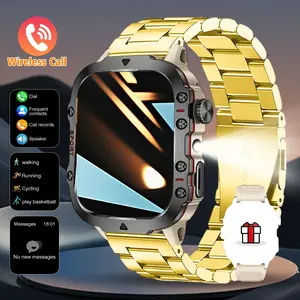 The smartwatch is equipped with a full touch screen, supports wireless calling and message reminders, multiple sports modes, remote control for taking photos and playing music, and is compatible with iPhone and Android devices, Smartwatch with calls