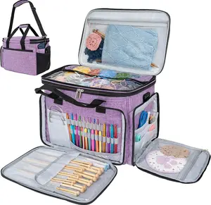 Knitting Bag Yarn Storage Tote, Large Crochet Organizer Bag, Yarn Storage Holder for Crocheting Knitter, Knitting Project Bag, Crochet Accessories Set, Gifts For Crochet Lovers, Heather Purple