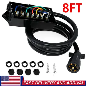 VanLife Essential 8FT 7-Way Wiring Harness Weatherproof Junction Box Copper Core RV Camper Upgrade Towing Kit Plug Holder Road Trip Prep