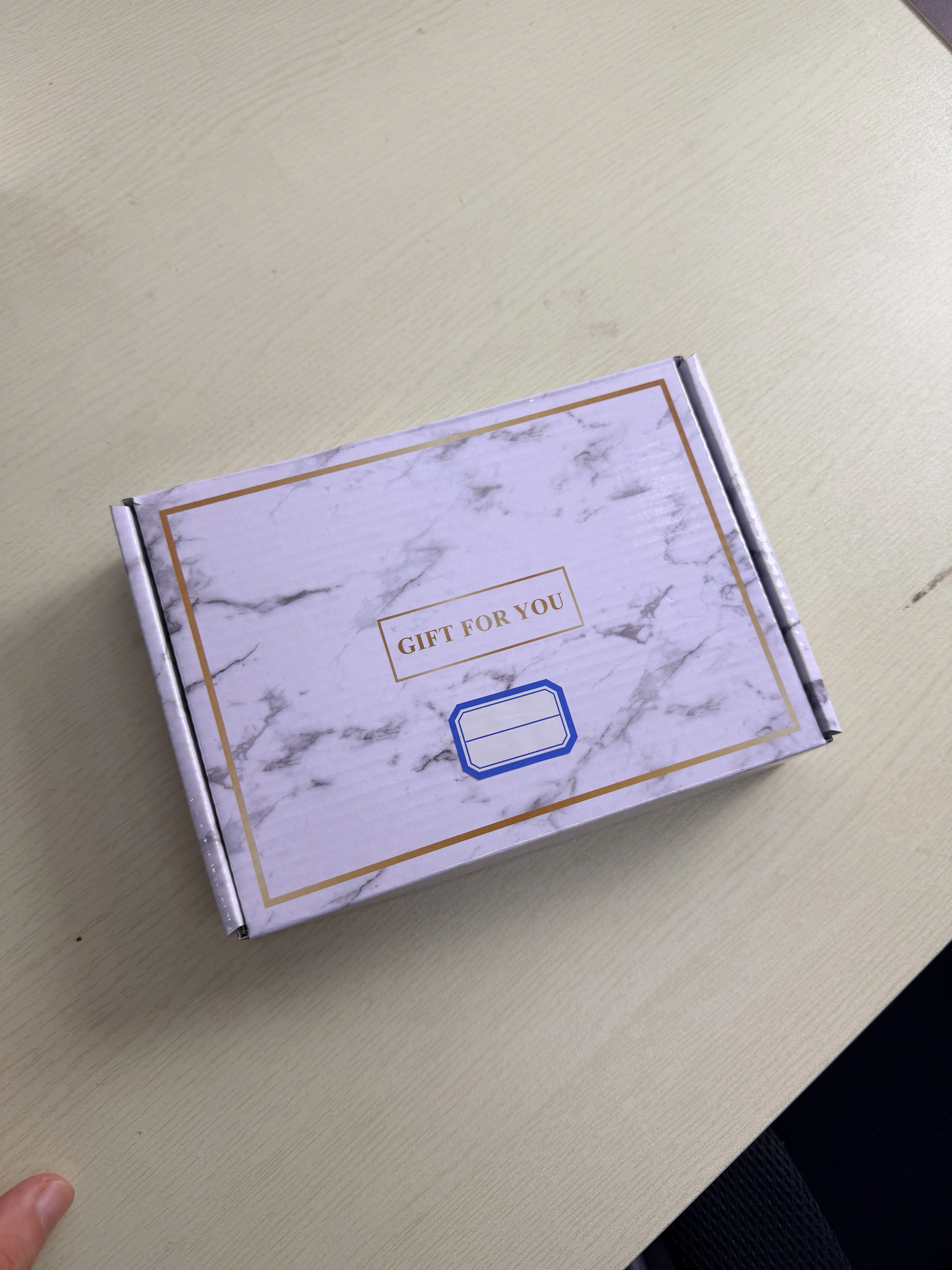 Marble Gift Box for You - Elegant Packaging with Gold Trim and Blue Label