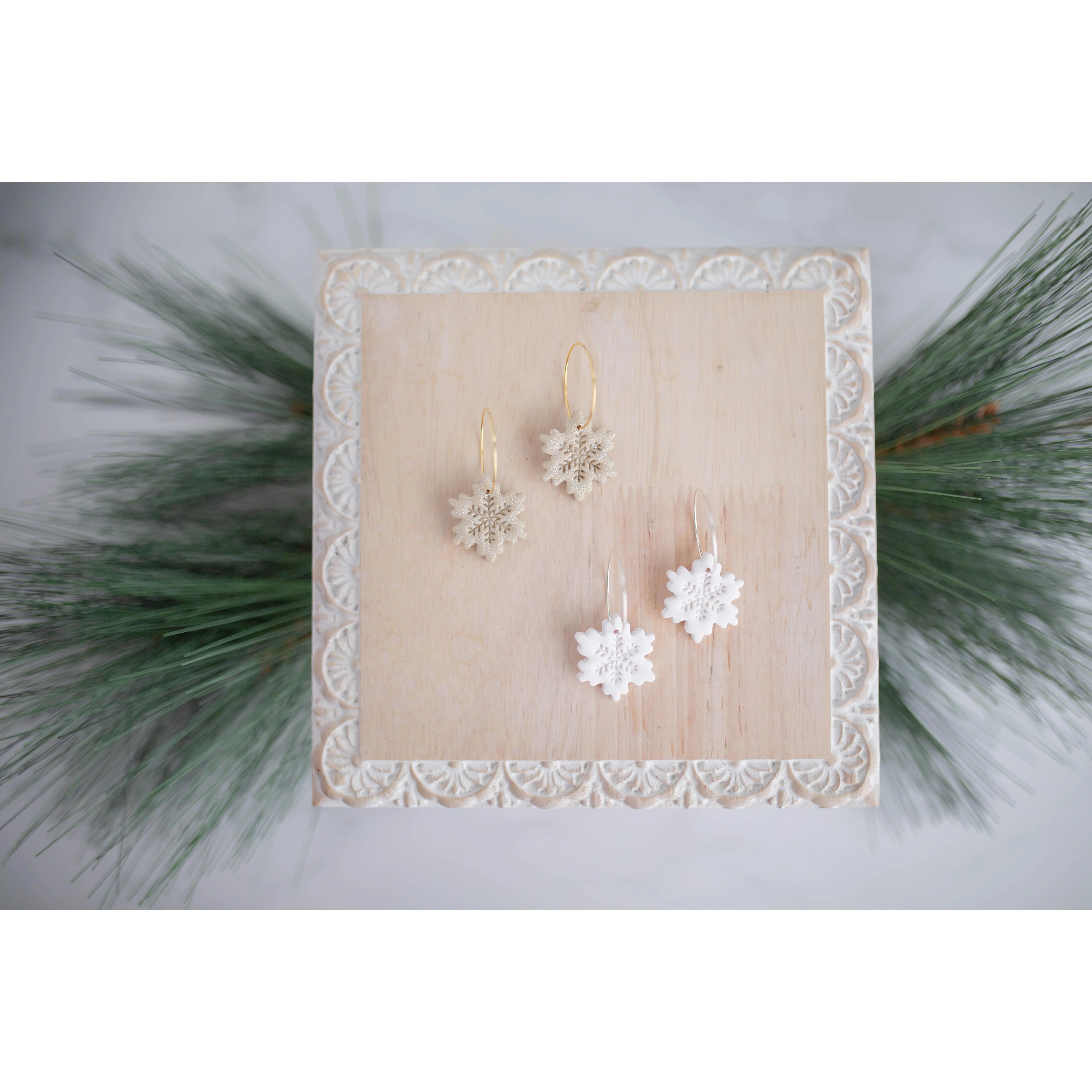 Clay Earring | Snowflake Hoops | Christmas Collection