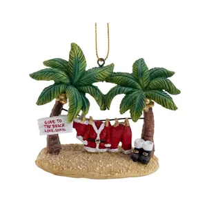 Santa Gone to The Beach Christmas Palm Tree Ornament Tropical Holiday Decor