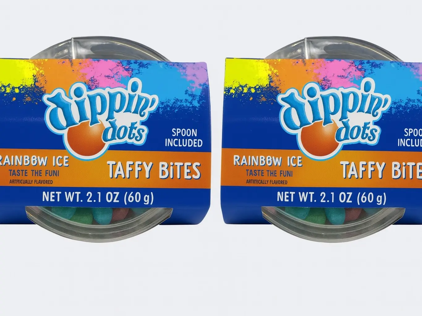 Dippin’ Dots Rainbow Ice Taffy Bites, 2-Pack 2.1 oz Candy Snack Cups