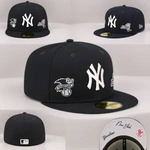 New Era MLB 59FIFTY New York Yankees Fitted Baseball Cap – Black Flat Brim Hat with White NY Logo & 1903 Heritage Side Patches