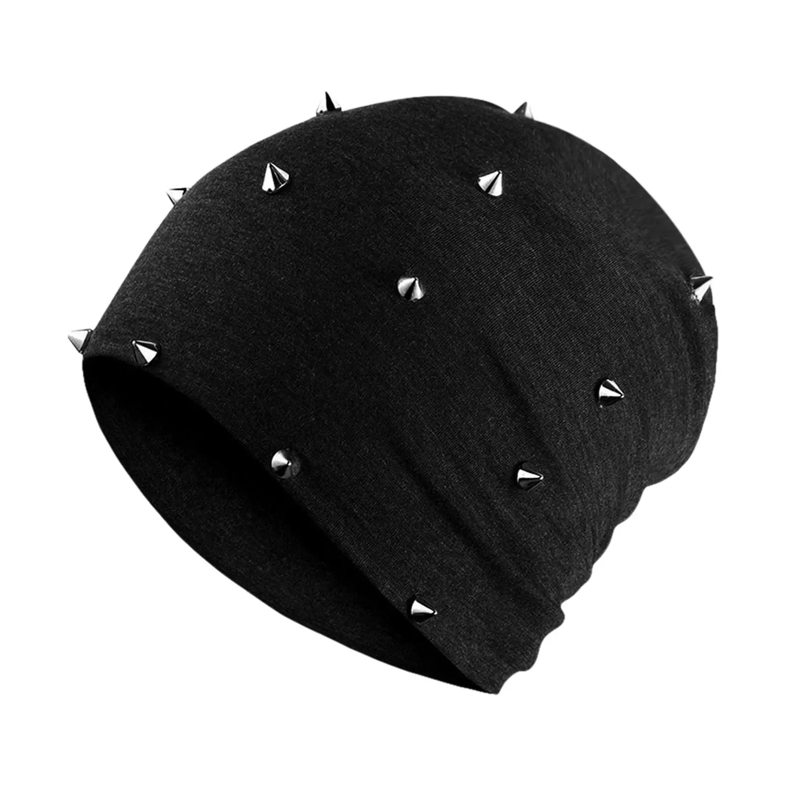 OIDEA Unisex Fitted Beanie - Polyester Knit, Goth Punk Studded Studs, Lightweight Soft Skull Cap, No-Brim Streetwear, Metal Rivets Decor, 1 Size Fits for Daily Wear, Beanie Fitted, One Size Fits
