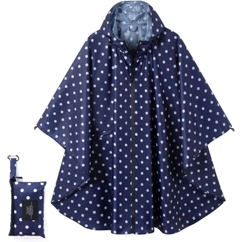 Patterned Polyester Rain Poncho for Adults, 1 Size Waterproof & Portable Rainwear with Hood and Pocket for Running, Cycling, Outdoors, One Size