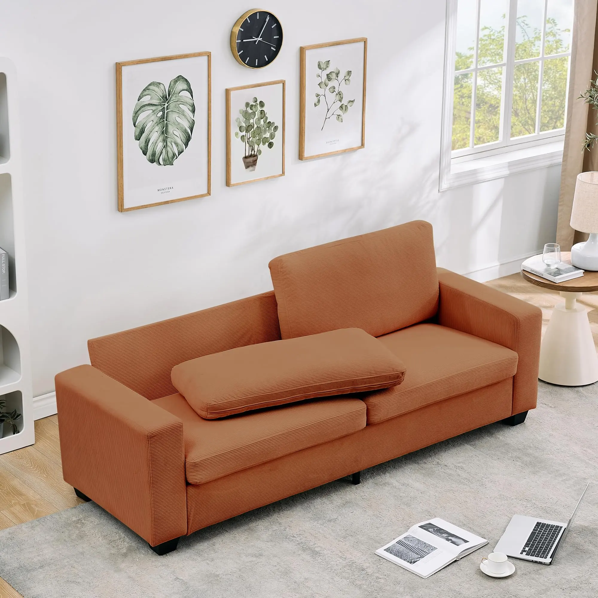 Garvee Loveseat Sofa Couch for Living Room, 83 Inch Corduroy 2 Seater Love Seat with Wide Armrest, Removable Washable Cushion Cover for Small Spaces (83inch, Orange)