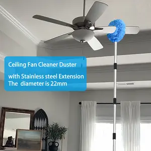 Ceiling Fan Cleaner Duster Reusable Microfiber Ceiling Fan Blade Cleaner Removable Duster with Diameter 22mm Stainless Steel Extension Pole Adjusts 13 To 59 Inch For Cleaning Walls Bookshelves Furniture Door Window Top