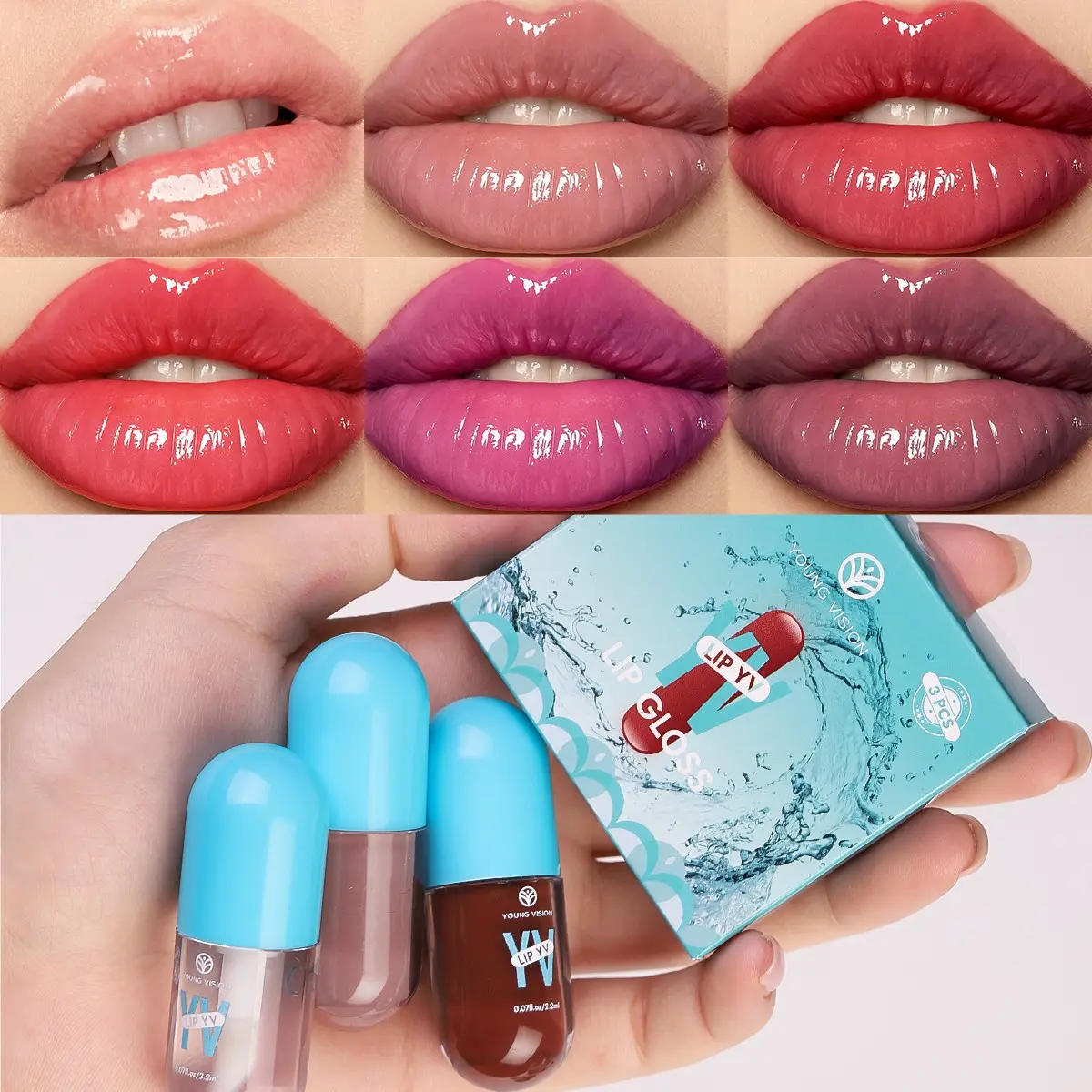 YOUNG VISION Tri-Color Avocado Lip Gloss Set Glossy Compact and Portable, Moisturizing and Refreshing Non-Sticky, Deep Nourishment for Smooth Lips, Perfect for On-The-Go Touch-Ups