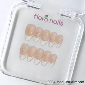 FloraNails | S004 | Medium Almond | Handmade Press-On Nails 10PCS | Acrylic, Reusable, Salon-Quality, Long-Lasting, Glossy Design