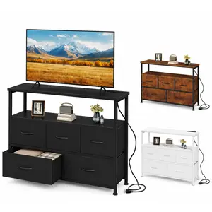 5-Drawer Modern TV Stand Dresser Entertainment Center Media Console with Open Shelf Storage for Living Room