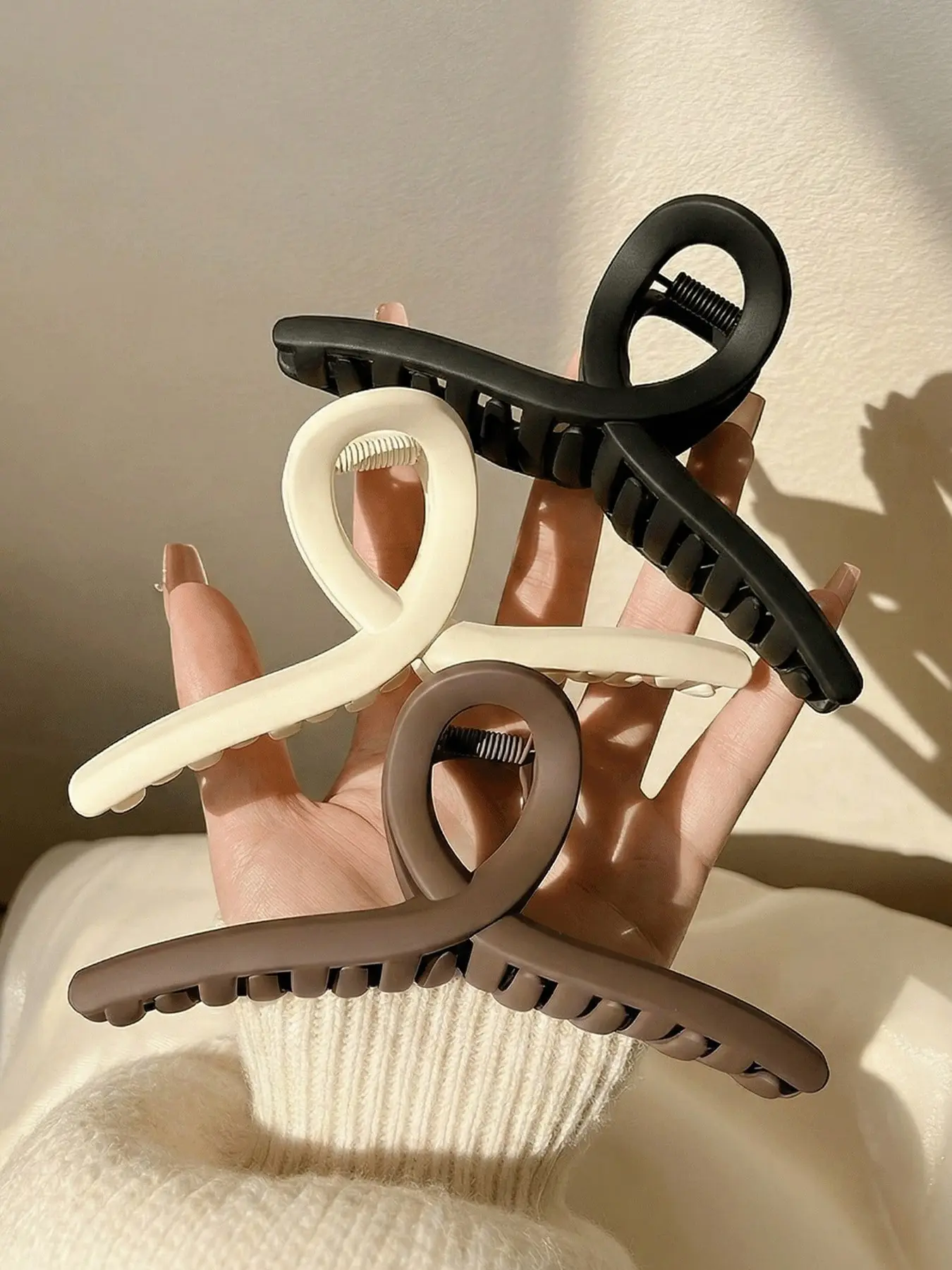3pcs women's simple hair claws, Maillard style coffee colored hair claws, large hair claws suitable for people with high hair volume, Hair Clips For Thick Hair, campus, offices, daily leisure hair accessories