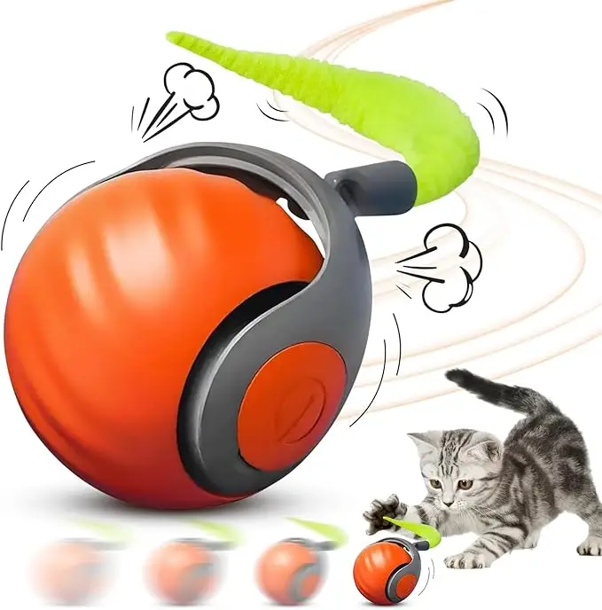 Electric Interactive Cat Toy Ball For Indoor Cats Fast Rolling On Carpet,Motion Activate, Automatic Cat Teaser Toy,USB RecharGeable
