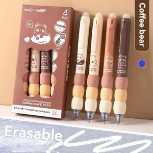 4pcs Cute Cartoon Gel Pens, Erasable Medium Point Ink Ballpoint Pens, Writing Pens, Soft Grip, Animal Patterns, School & Office Supplies, Aesthetic Pens