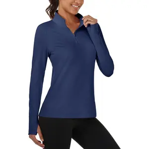 Quarter Zip Pullover Women Fleece Shirt Thermal Long Sleeve Athletic Running Tops Thumb Hole