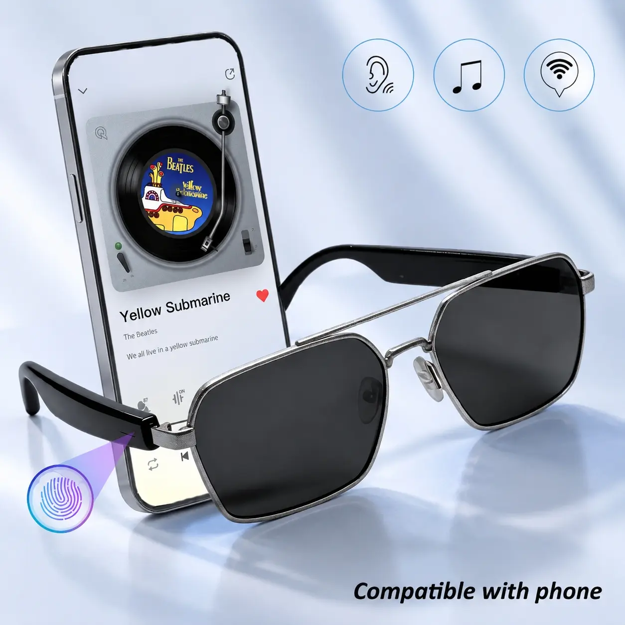Smart Bluetooth Glasses, Wireless Audio Sunglasses with Touch Control, Support Hands-Free Calling & Voice Assistant, UV Protection , Perfect for Driving & Outdoor Sports, Multifunctional Audio Sunglasses, Gifts for Men, Wireless Headphone Glasses