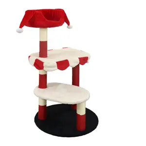 Circus Clown Cat Tree Tower, Multi-Level Cat Condo with Plush Platforms & Scratching Posts, Cute Circus Theme Cat Furniture for Indoor Cats (red)
