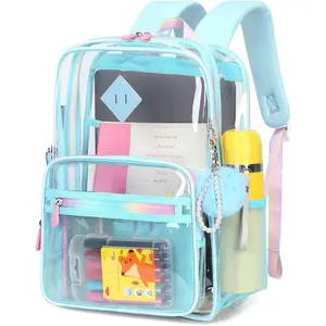 P-CPB019   Clear Backpack for School Heavy Duty Transparent Bookbag for Girls Clear Bags See Through Backpack Sport Events Concert Stadium Approved-Blue