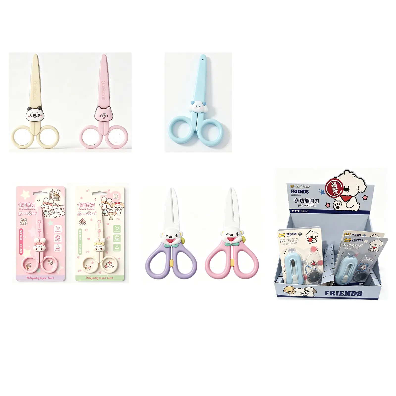 5Pcs Kids Safety Scissors with Safety Cap, Cute Cartoon Comfort‑Grip Student Craft Scissors, Portable Small Sharp Shears for Scrapbooking Sewing DIY Art Teacher Home Office School Supplies