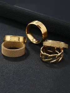 Set of 5 Stylish Stainless Steel Rings Men, Minimalist Design, Adjustable & Stress-Relief Spinning, Unique Hip-Hop Style
