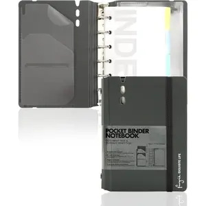 A7 Binder 6 Ring Notebook with Dividers Refillable Planner Binder with Pockets, A5 Refill Paper Include Planning Square Ruled and Dotted Pages, 4.13 x 5.71 In, (Grey, A7 Hourly&Dot Page)
