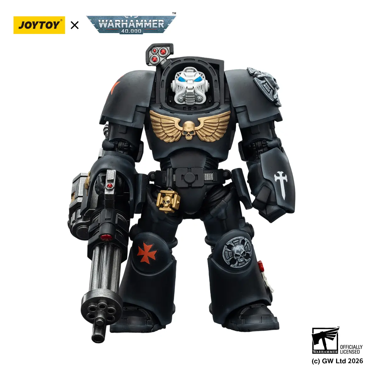 JOYTOY Warhammer 40k  1/18  Action Figure Black Templars Terminator 3 with Power Fist and Assault Cannon JT03110