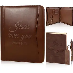 4 count Christian Gifts for Men Pastors Appreciation Leather  Portfolio Scripture Notebook Bookmark Pen Religious Present Pastor Kit Supplies Accessories, ' loves you' Church Notes Journal