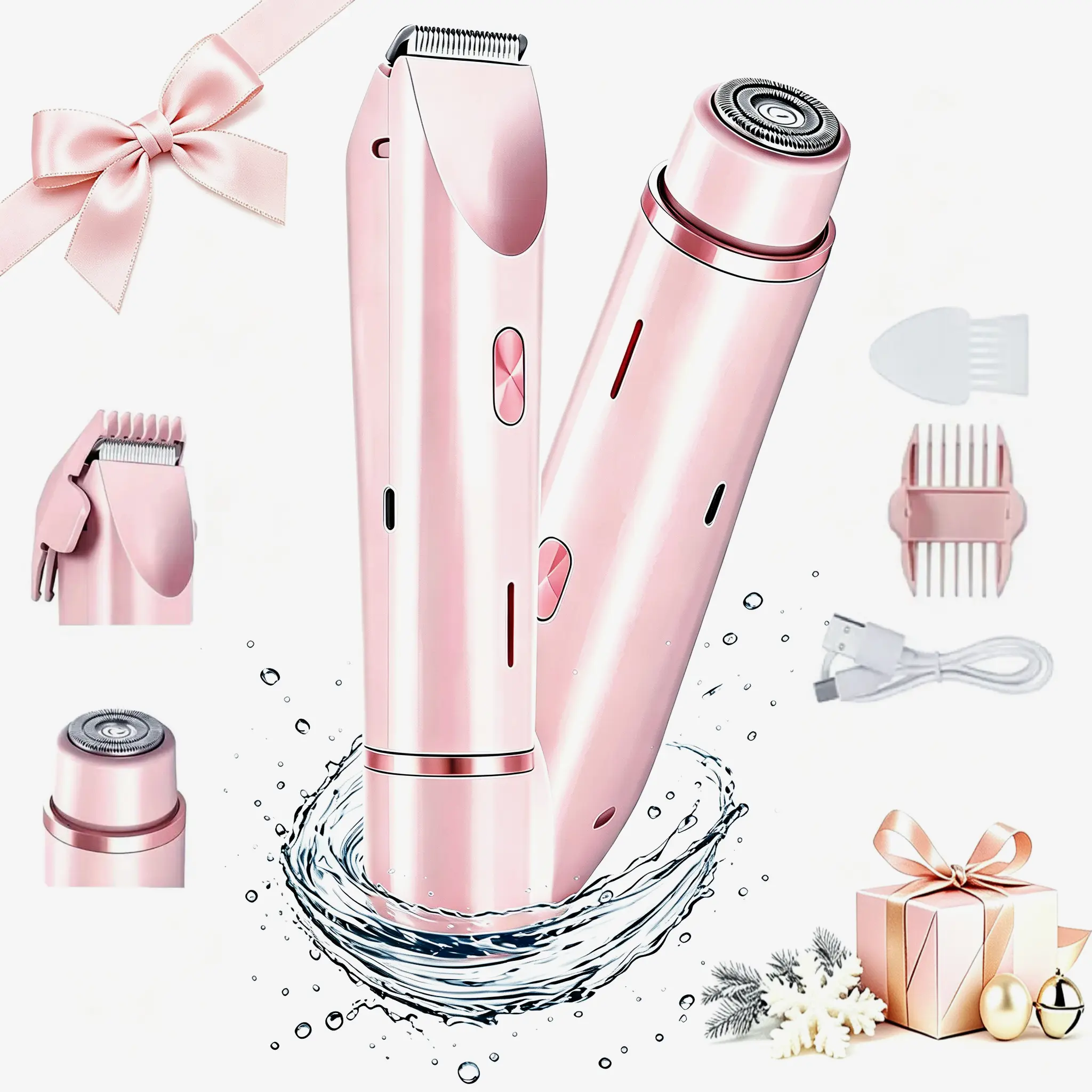 Bikini Trimmer for Women, Electric Shaver and Razor Rechargeable 2-in-1 Body and Facial Epilator, Dual Heads for Painless Trimming of Pubic Hair, Face, Underarms and Legs, Summer Gift,dorm essentials,Gifts for Friends