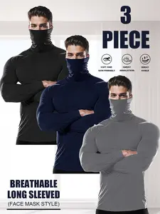 3-Piece Set of Men's Sun-Protective Sportswear with Face Mask - Lightweight, High-Elastic Compression Sportswear, Suitable for Running and Fitness.