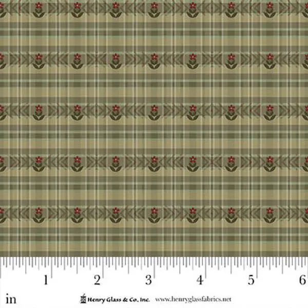Fabric Henry Glass Green Flower Plaid Simply Charming by the Quarter Yard 3509-66