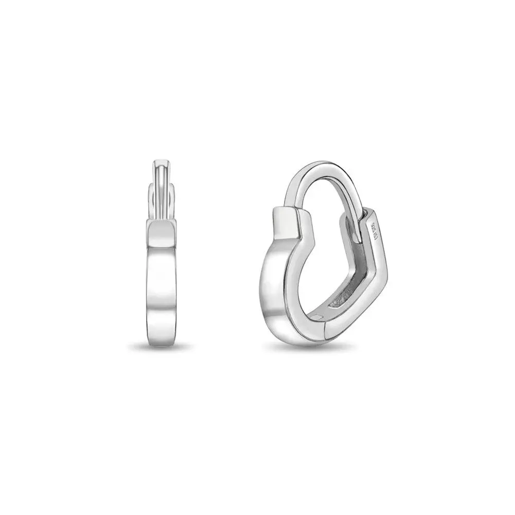 Heart Shaped 8mm Baby / Toddler / Kids Earrings Hoop/Huggie Safety Latch - Sterling Silver