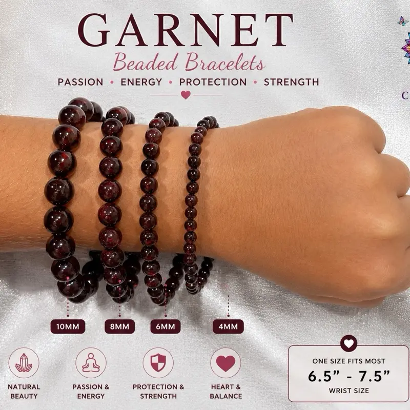 Garnet Beaded Bracelet 4mm 6mm 8mm 10mm, Natural Garnet Crystal Bracelet, Genuine Red Gemstone Stretch Bracelet, January Birthstone