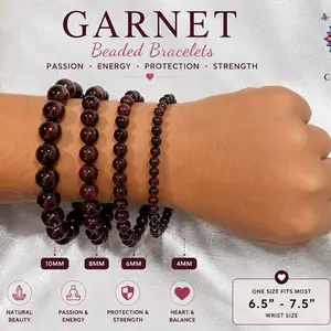 Garnet Beaded Bracelet 4mm 6mm 8mm 10mm, Natural Garnet Crystal Bracelet, Genuine Red Gemstone Stretch Bracelet, January Birthstone
