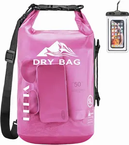 Unisex Roll Top Waterproof Dry Bag, 5L-40L Lightweight PVC Backpack with Shoulder Strap, Top Handle & Phone Case for Paddle Boarding, Camping & Travel