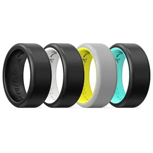 King Will 4 Pack Mens Silicone Wedding Bands Unique Inner Heartbeat Design 8mm Wide 2.2mm Thick Breathable Rubber Wedding Bands Comfort Fit Ring Multi Colors Size 7