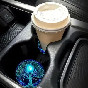 Car Coaster, Round Anti-slip Car Cup Holder Pad, Car Interior Decoration Accessories for Women & Men, Car Accessories