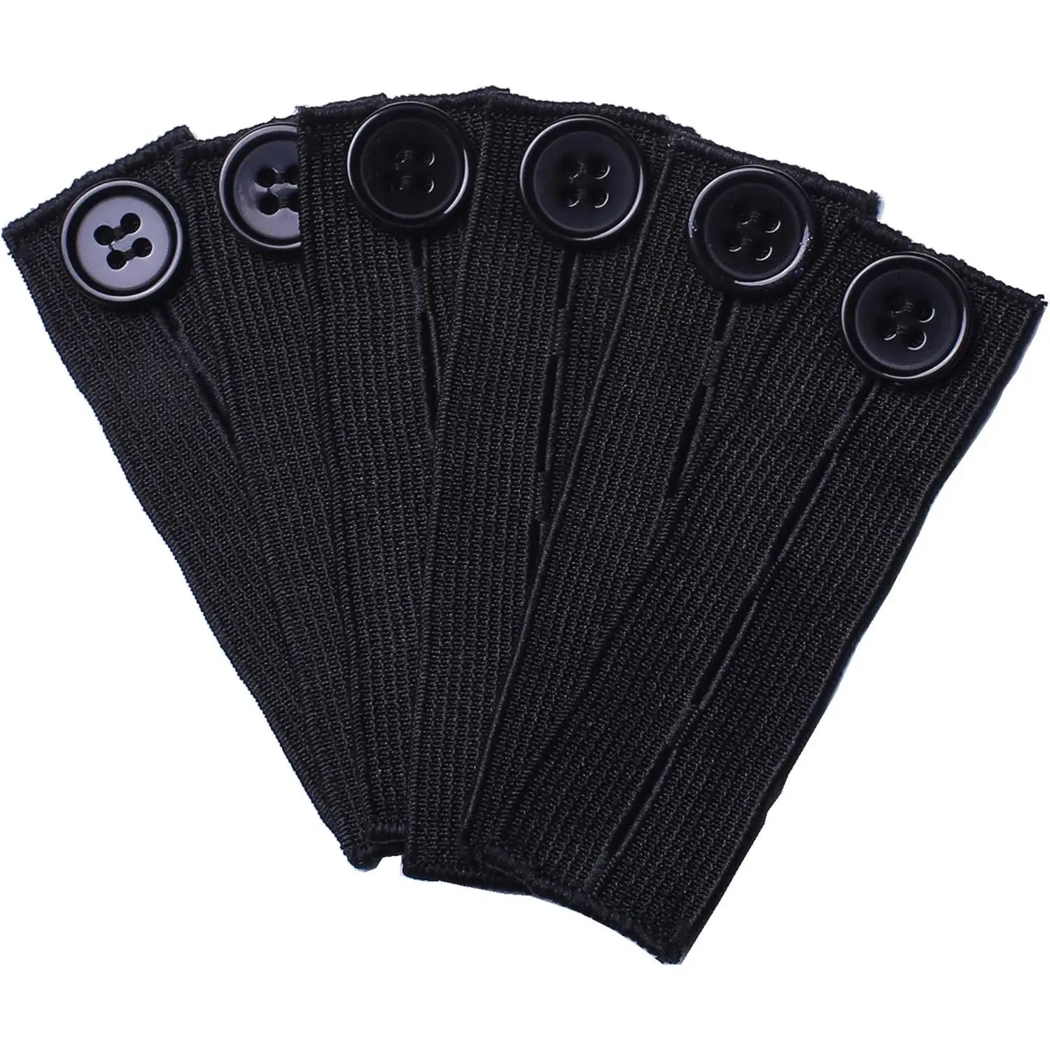 Elastic Button Extenders for Men and Women,  Extenders Adjustable for Pants, Trousers, Dress and Jeans, 6-Pack (Black)