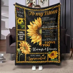 Soft Comfortable Funny Throw Blanket Sunflower & Letter Pattern Blanket Gift For Mom,Casual Throw,All Season,Breathable Comfortable,Comfy Bedding For Christmas Decor,Air-conditioning For Home Office Travel