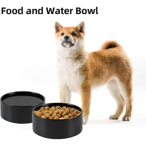 Ceramic Non-Slip Dog Bowl - Small and Medium Dog Feeding Bowl, Protects Neck (Black)