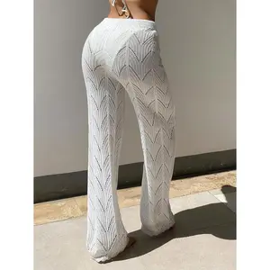 Swim Summer Beach Drawstring Waist Pointelle Knit Cover Up Pants Fit Baggy Womenswear Bottom