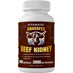 Vitamatic Grass Fed Beef Kidney with Liver - 180 Freeze Dried Capsules - Non-GMO - Pasture Raised Glandular Supplement - 3000 MG per Serving - Made in USA