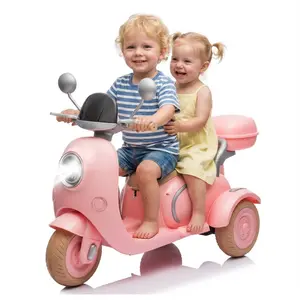 12V Kids Electric Motorcycle for Toddlers 3-6 3-Wheel Ride-On Scooter with USB Bluetooth Lights Storage Box 2 Seats Dual Motor ASTM Certified Christmas Gift Pink Trike Bike