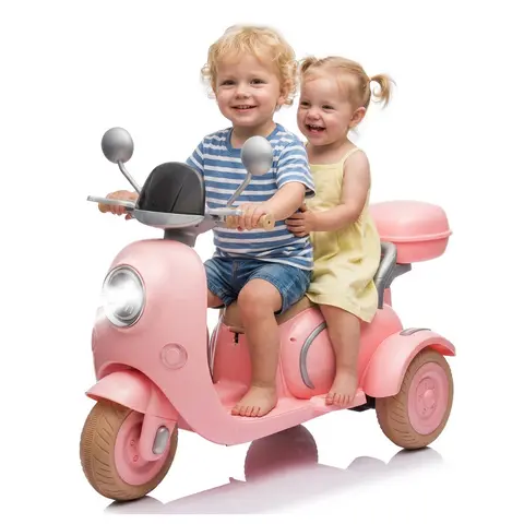 Mersco 12V Unisex Trike Bike - 3-Wheel Toddler Ride-On Scooter, Cute Design, Dual Seats, Dual Motors, USB Bluetooth Lights, Storage Box, ASTM Certified for 3-6 Yr Kids, Pink Toddler Gifts