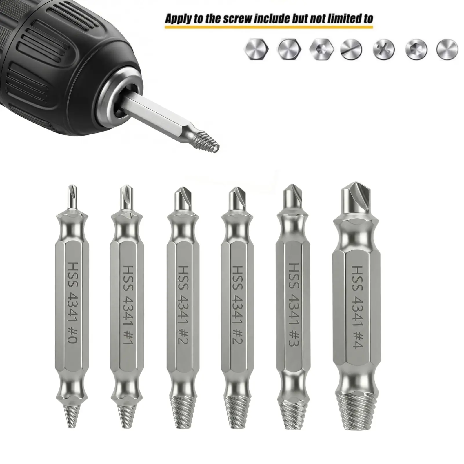 HSS 4341 Steel Damaged Screw Extractor Set with 4-Flute Bits (#0,#1,#2,#3,#4) - Damage Removal Tool for Household Repairs, Male Gifts, Christmas Stocking Stuffers