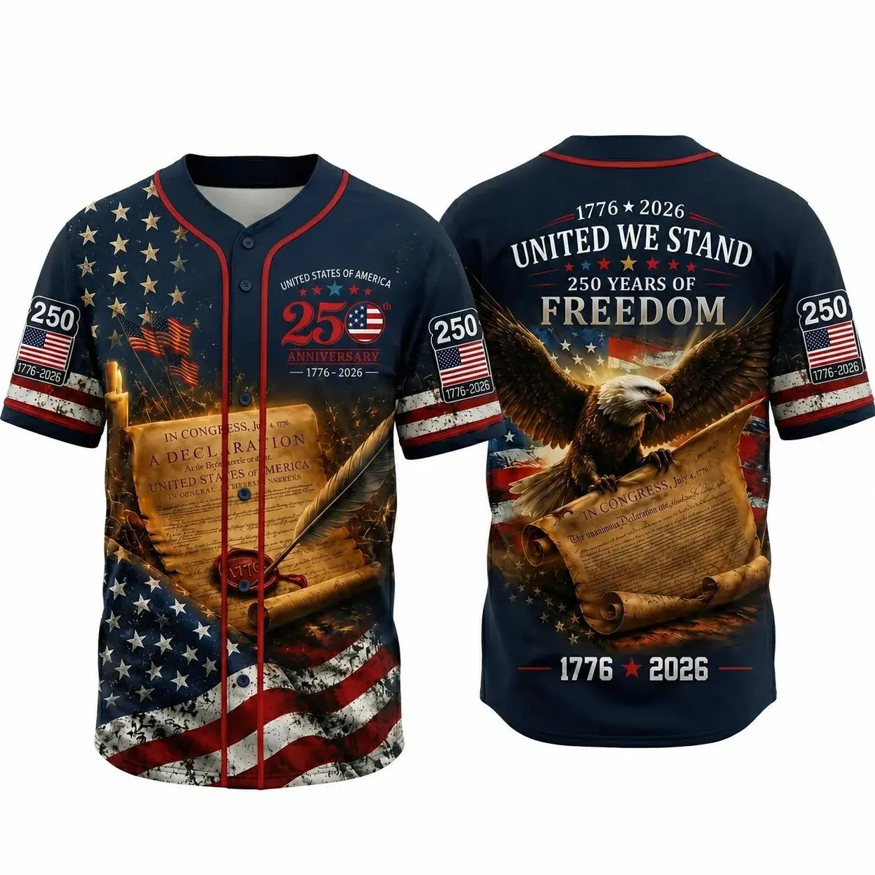 USA 250th Anniversary Jersey – American Eagle & Declaration of Independence Baseball Shirt | Patriotic Gift for Men